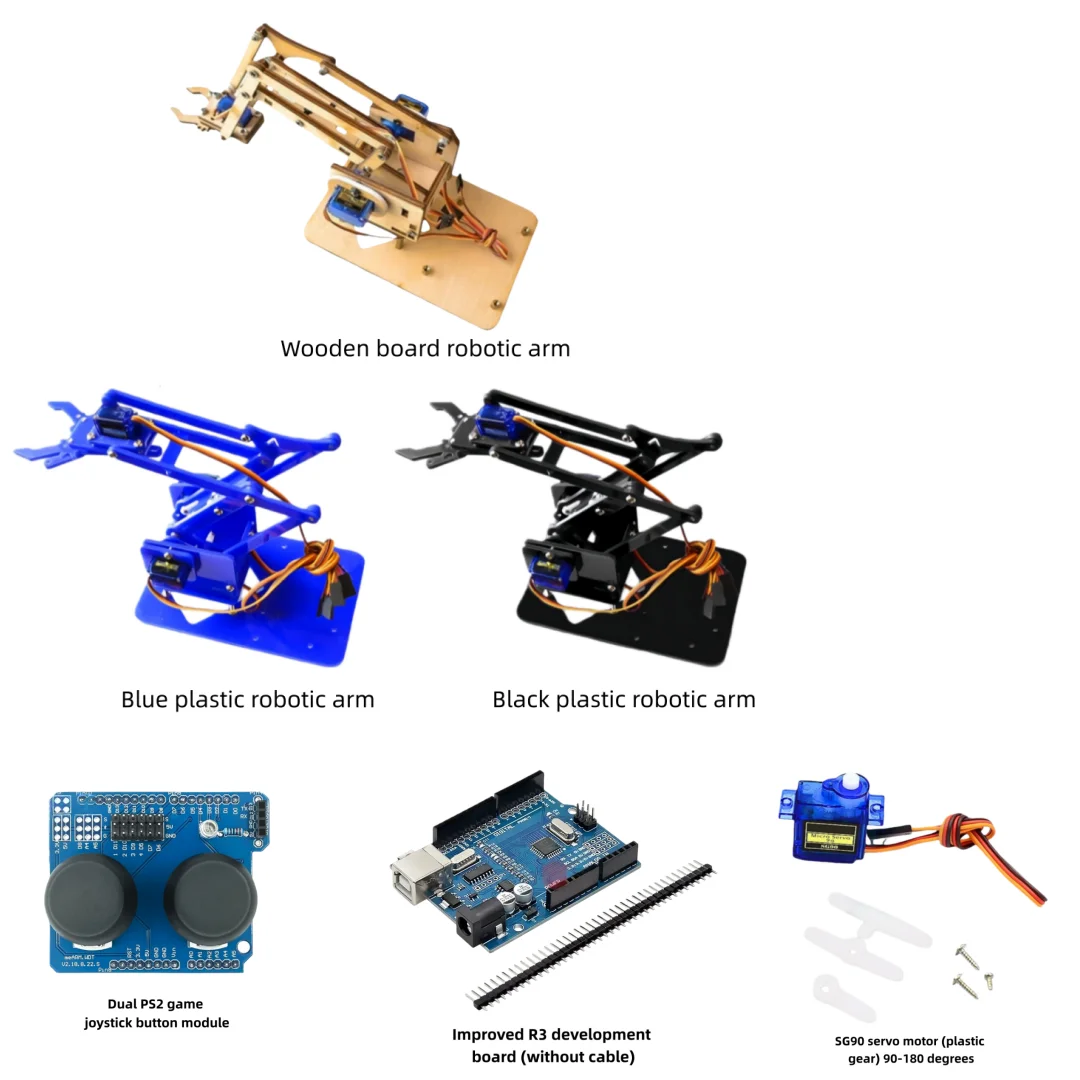 SG90（90-180 ° 서보 로봇 팔 키트, 서보 모터 4개, 개발 보드 1개, 조이스틱 모듈 1개 및 전체 팔 조립품 포함
