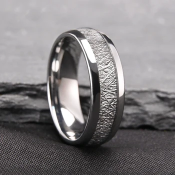 Anello classico in acciaio al tungsteno con motivo nebulizzato argentato intarsiato semplice da 8 mm, accessori di gioielli per coppie maschili e femminili e confortevoli. 1