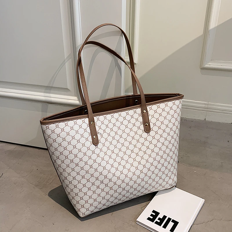 2 Pcs/set Luxury Designer High Capacity Tote Handbag for Women 2022 Trends Brand Designer Striped Shopper Shoulder Shopping Bag 