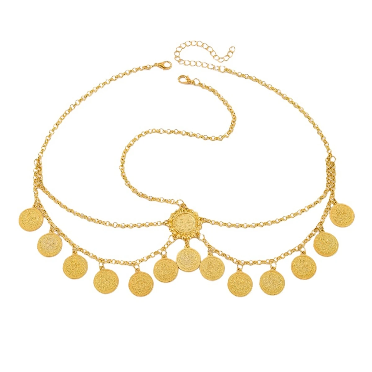 سلسلة الجبين الذهبية بالعملات – لمسة شرقية فاخرة