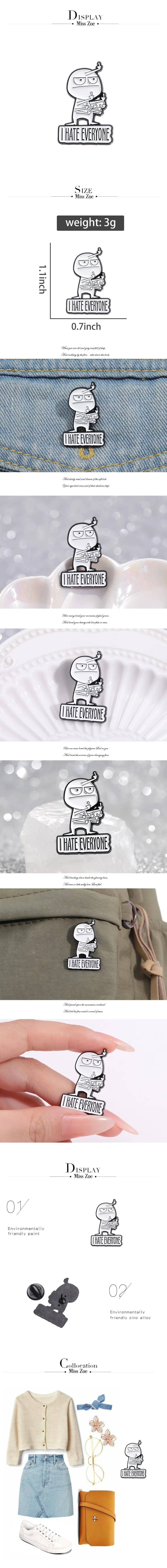 Emaille-Anstecknadeln „I Hate Everyone“, individuelle Stickman-Mittelfinger-Broschen, Anstecknadeln, Cartoon, lustiger Schmuck, Geschenk für Kinder und Freunde – Detail 1
