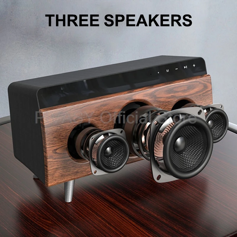 Portable Bluetooth Audio Speaker Stereo Surround Sound Bookshelf Sound Box Wooden Small Household Desktop 3 Horns Subwoofer