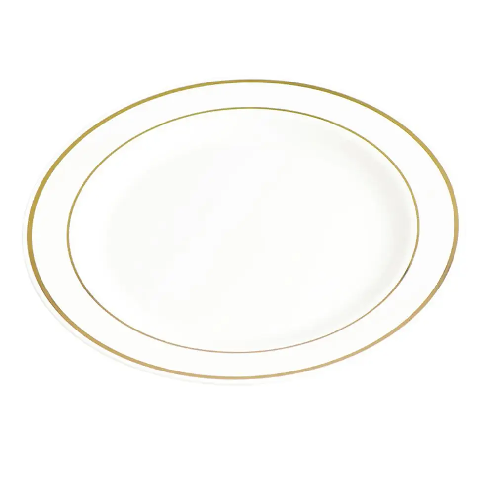 50Pcs Plastic Dinner Plates Silver and Gold Rim 25pcs 6 Inch Dinner Plates and 25pcs 9 Inch Salad for party