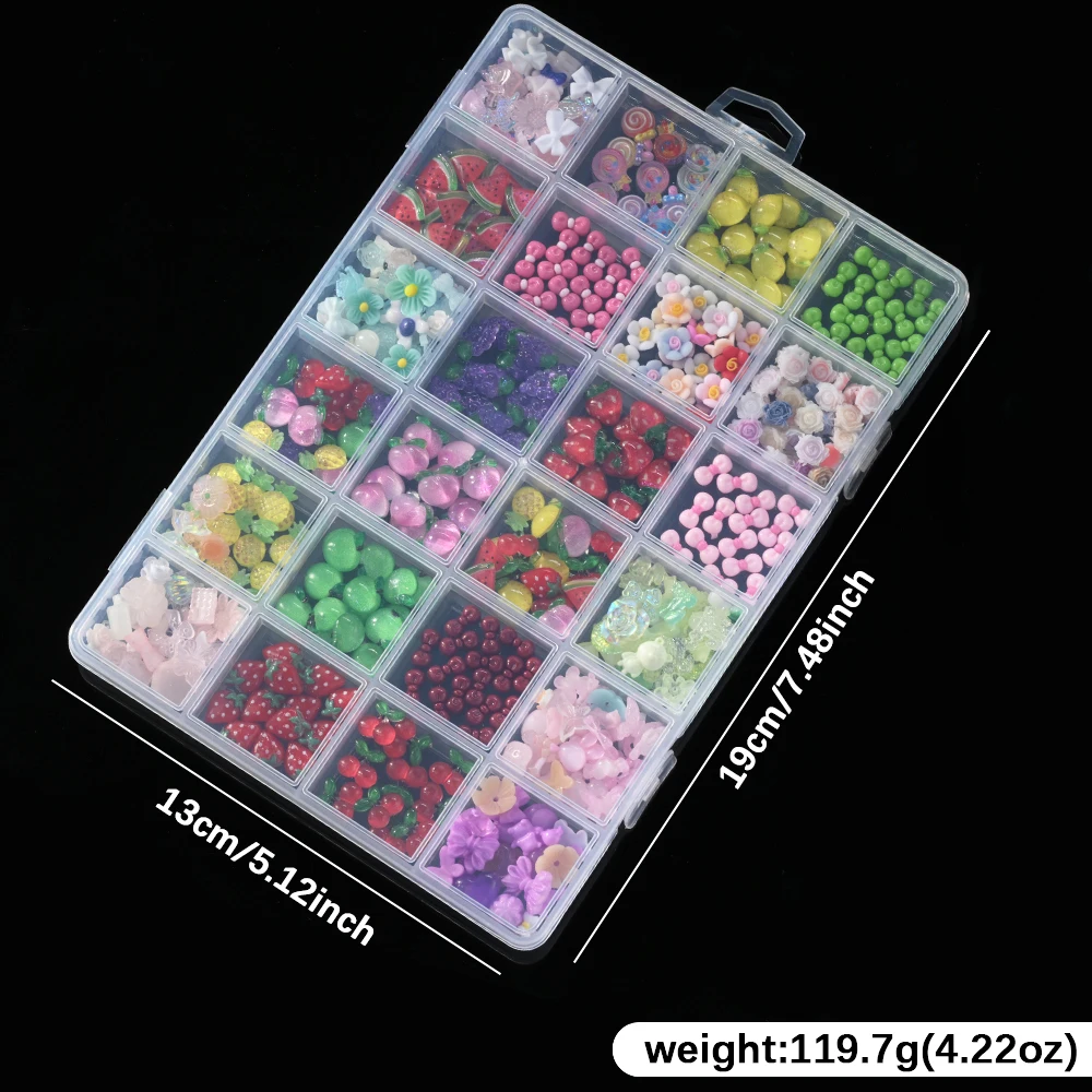 1 Box Harz bunte Obst/Blume Nail Art Charms Set süße Pfirsich, Erdbeere, Kirsche, Schleife Blume Sommer Nagel Edelsteine Nail Art Dekoration – Detail 9
