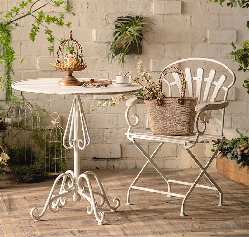 Description Picture 5 of itemNordic Retro Coffee Table Cafe Outdoor Garden Table and Chair Combination Balcony Leisure Small Round Table Patio Furniture Z