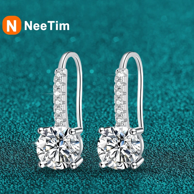 NeeTim 1ct Moissanite Orecchini a pendaglio in argento sterling 925 Trendy Luxury Designer Orecchini da sposa per le donne con gioielli certificati