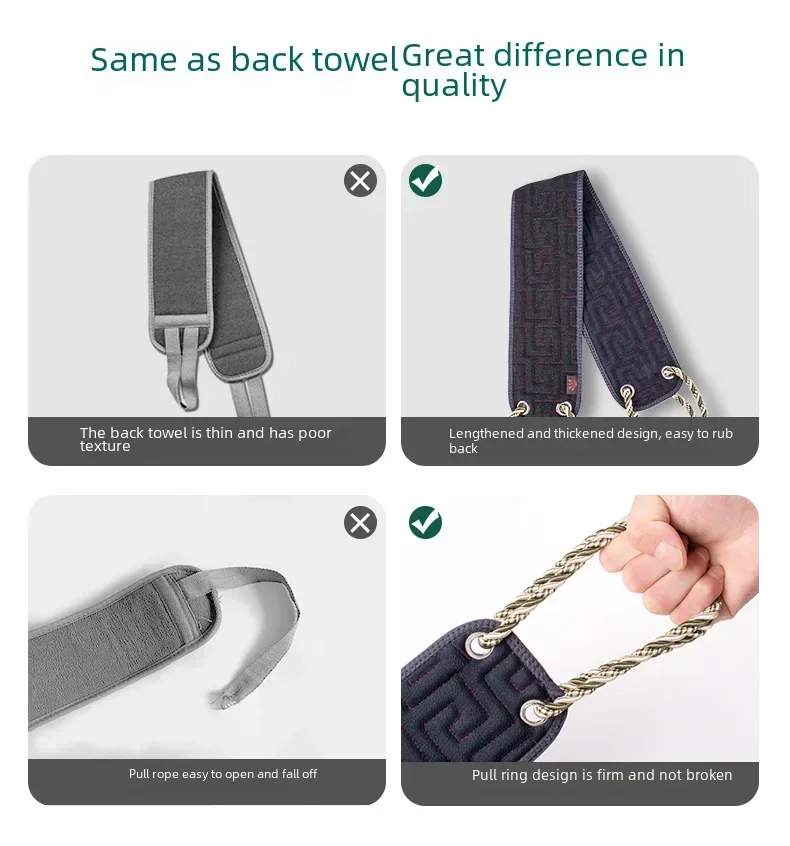 Description Picture 5 of item1pc Back Scrubbing Towel Dual Sided Durable Exfoliating Body Towel Back Strap Unisex Detox Mud Back Scrub Extended Bathing Towel
