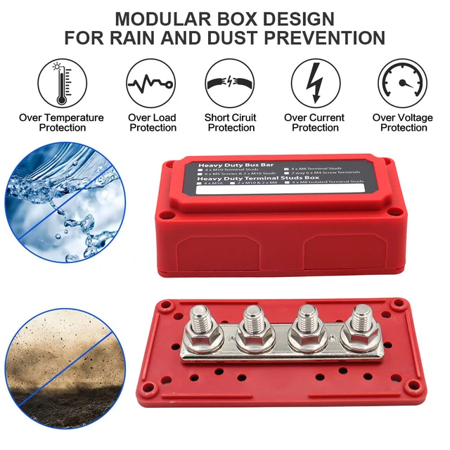 Batterie Bus Bar Terminal Block 12V Marine 7x1/4 (M6) power Verteilung  Block mit Abdeckung 12V - 48V Schienen Terminal Block