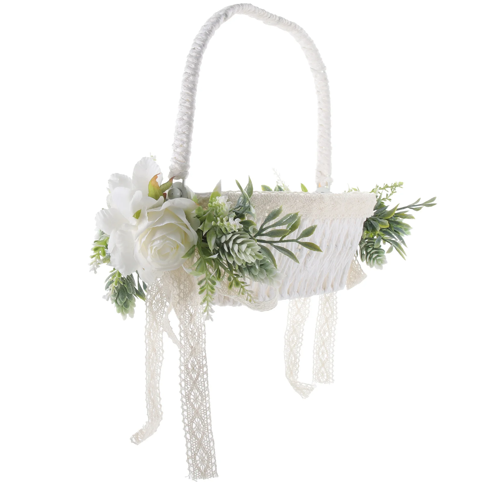

Wicker Storage Basket Portable Twine Wedding Party Handwoven Artificial Rose Flower