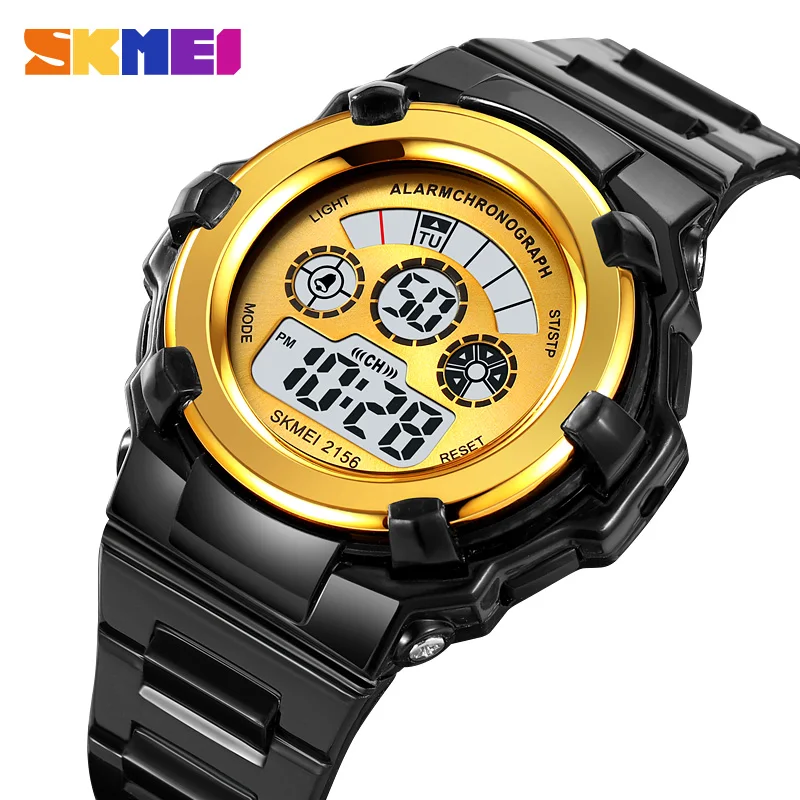 

SKMEI - Double Time Stopwatch Chronograph Date Alarm Clock Sunday Night Light On The Hour 24-hour System Countdown 2156