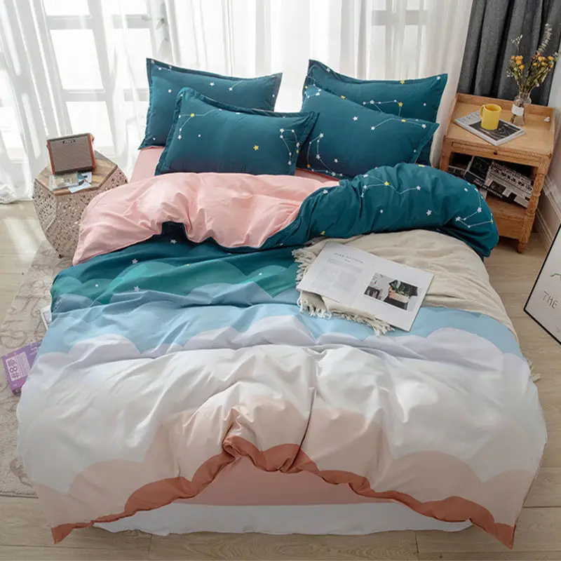 

Bedding Set for Boys and Girls Sheets Quilt Cover Pillowcase Single Bed Double Bed Quilt Cover Washed Cotton Gradient Color