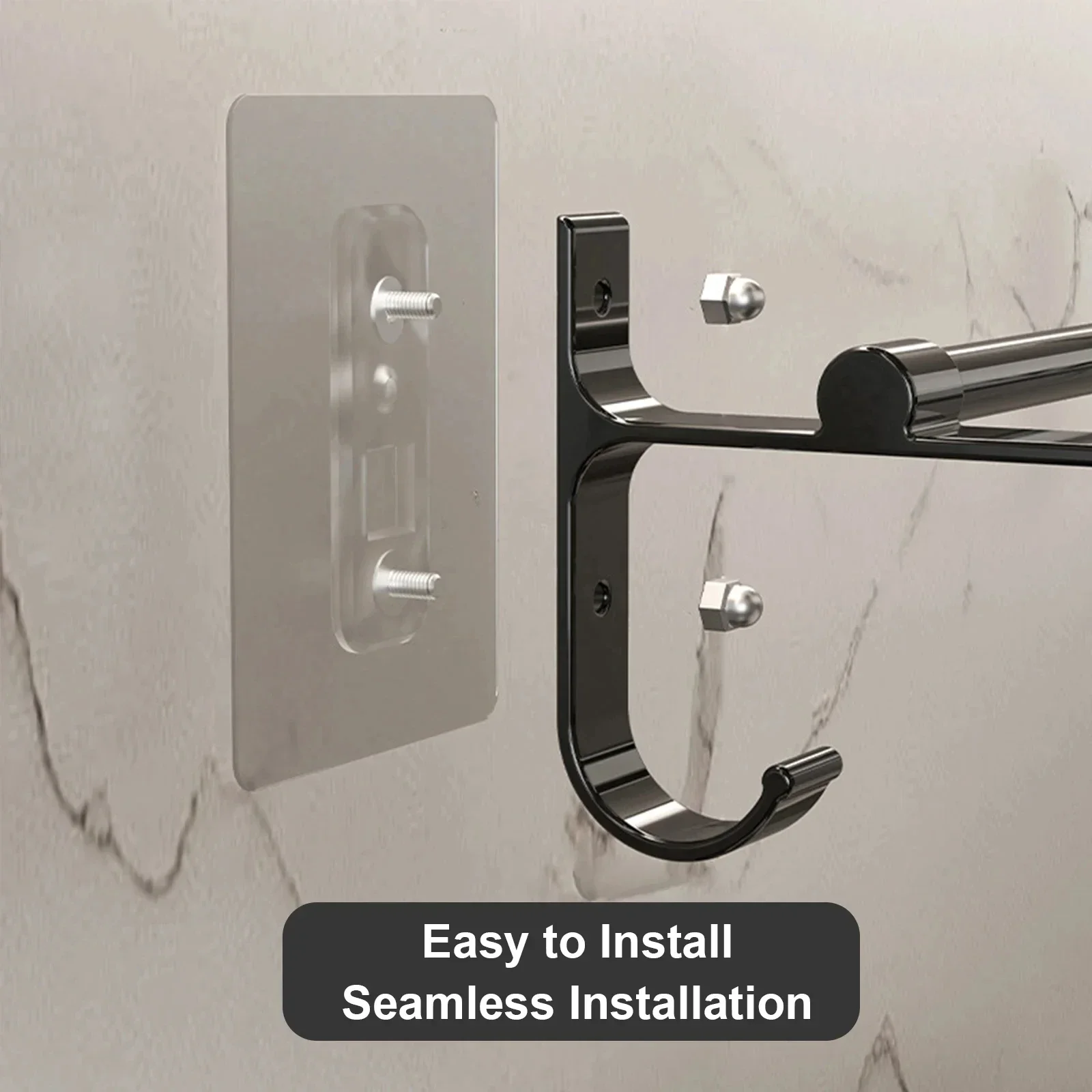 40/50/60CM No-Nail Bathroom Towel Bar Bathroom Accessories Towel Holder Aluminium Double Bar 2 Tier Shower Hand Holder