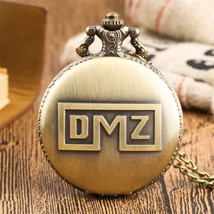 vintage bronze men women quartz analog pocket watch full hunter clock arabic number display necklace pendant chain timepiece