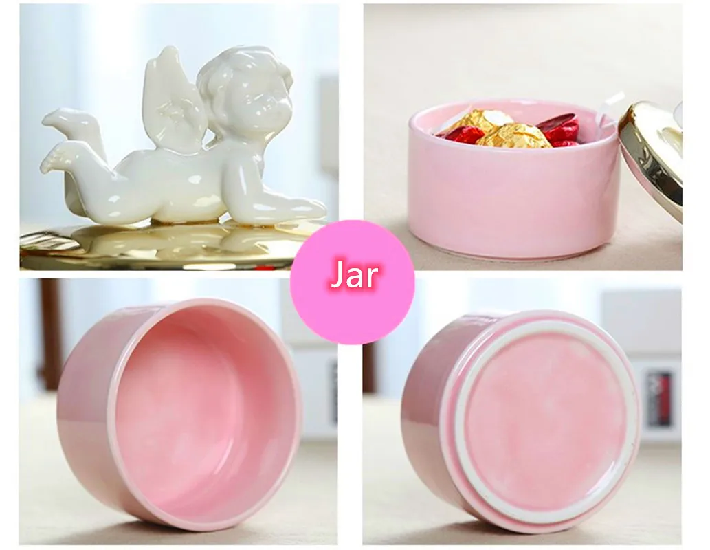 Romantic Pink Wedding Angel Ceramic Candy Box Creative Gift Box Gift Box Jewelry Golden Box Earring Necklace White Storage Tank 6
