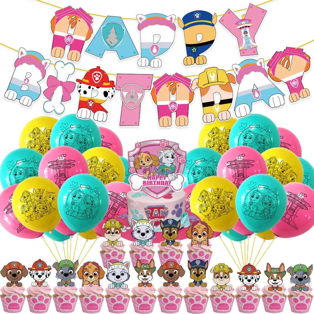 Paw Patrol Thema Geburtstagstorte Kartenset Backen Dekoration Junge Mädchen Geburtstag Flagge Ziehen Latex Ballon Dekoration Partyzubehör – Detail 1