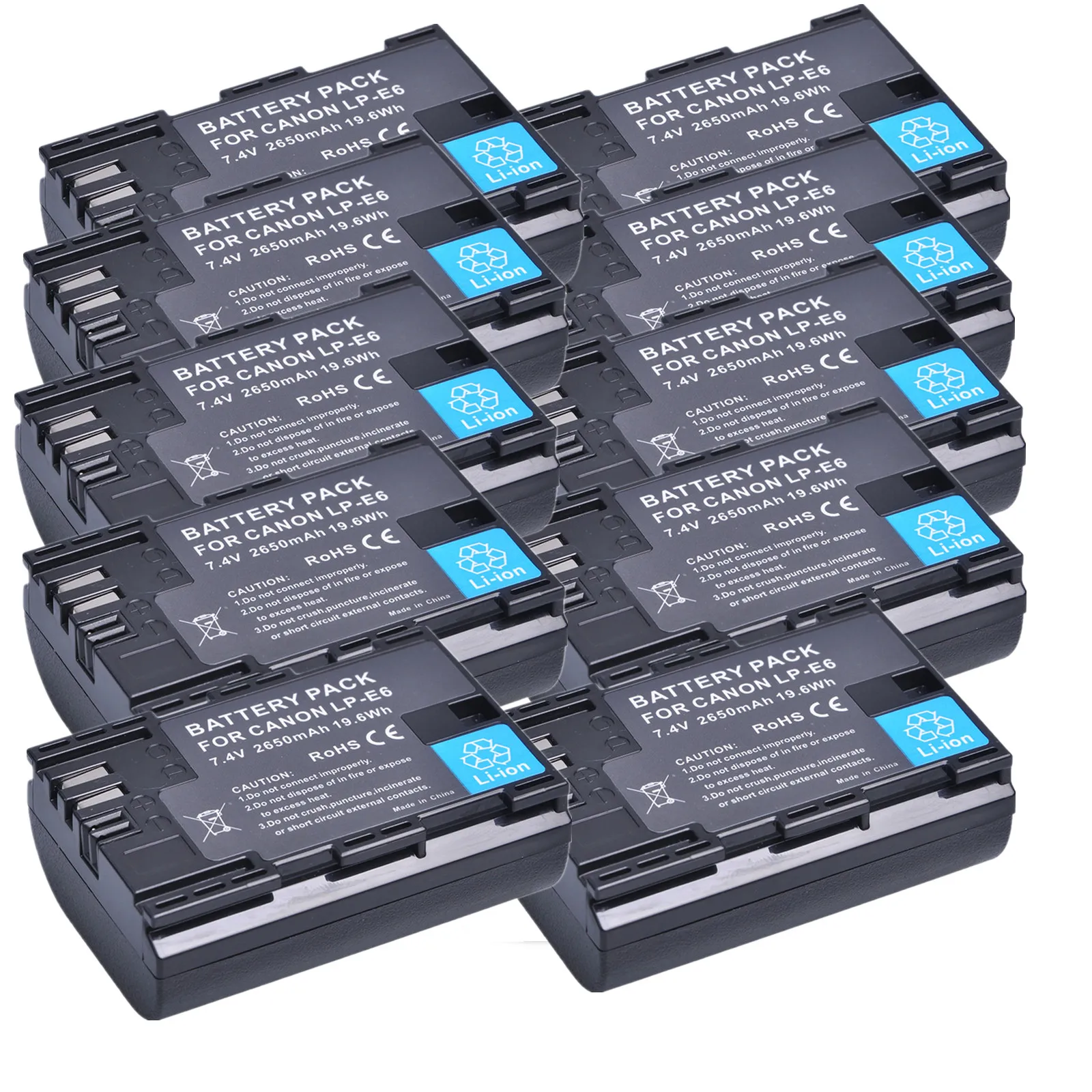 

10pcs 2650mAh LP-E6 LP-E6N Camera Battery for Canon EOS 6D 7D 5D Mark II III IV 5Ds 60D 60Da 70D 80D 90D R5C R5 R6 XC10 XC15