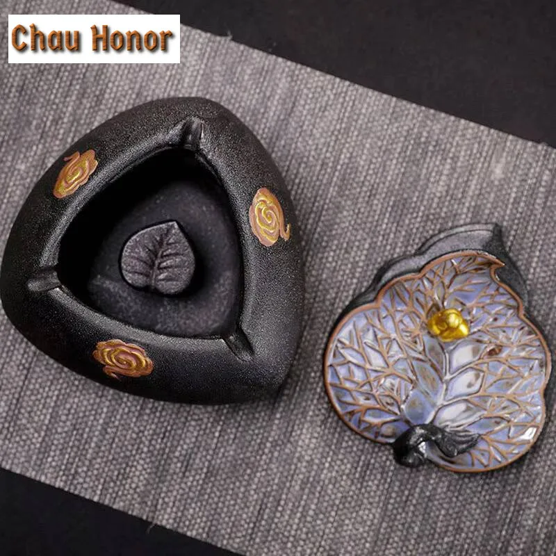 Creative Black Pottery Ashtray Home Decoration Accessories Ceramic Personality With Cover Anti Fly Ash Ashtray Customized Gift 3