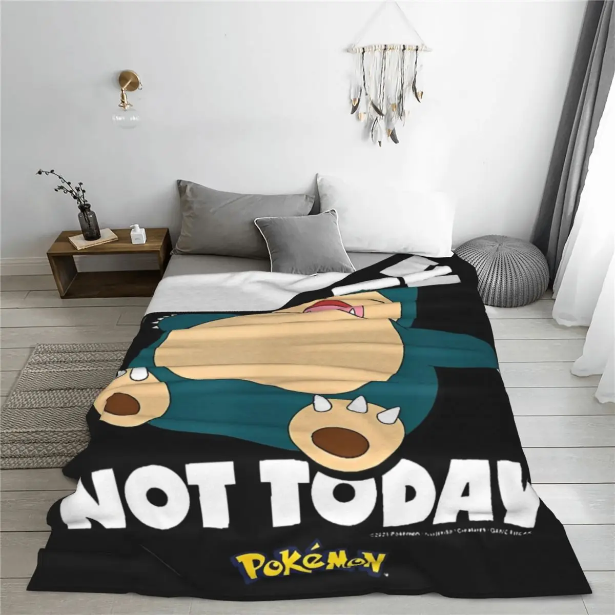 Pokemon Nope Not Today Snorlax Flannel Blanket Game Vintage Throw
