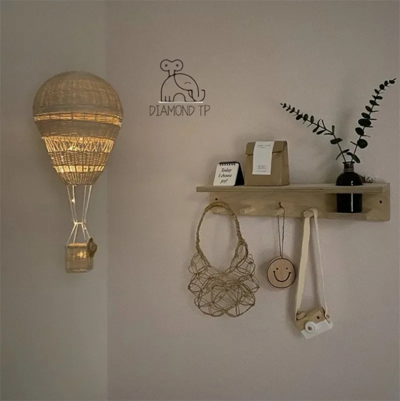 Rattan Hot Air Balloon Decor Hand-woven Wall Hanging Decor Handmade Nordic Photograph Prop for Kids Room Kindergarten Nursery
