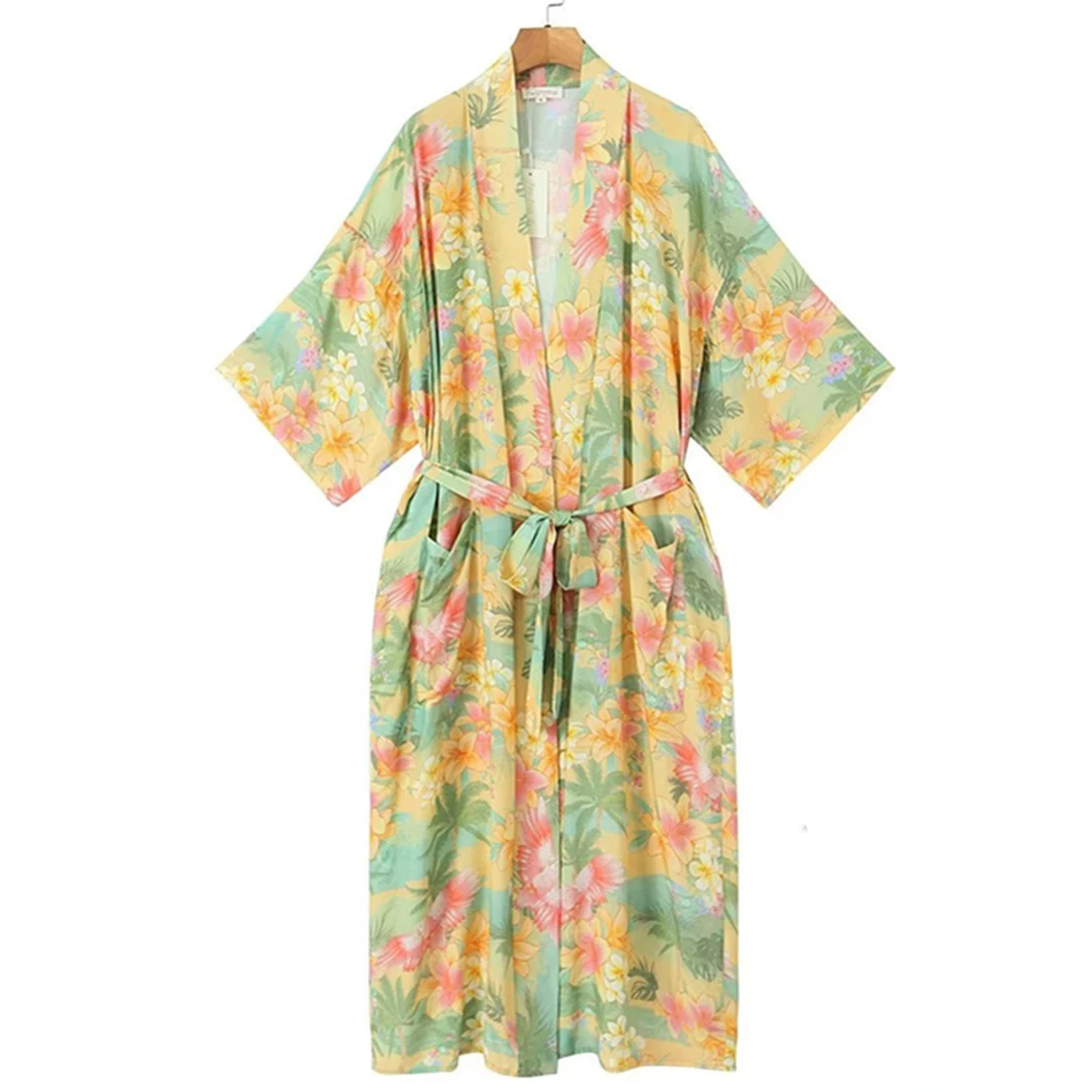 

Withered Bohemian Style Vintage Palm Tree Printing Casual Kimono Cardigans Long Jacket Women