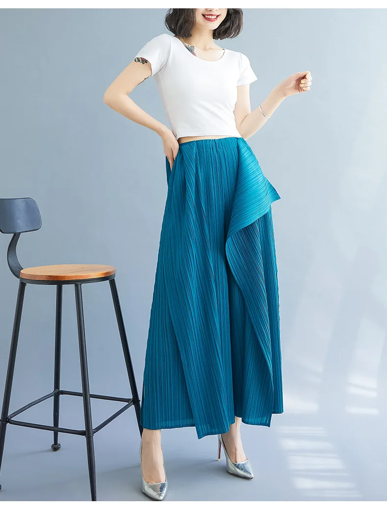 2025 New Pleated Pants Irregular Wide-legged Pants Simple Loose Large Size with Elastic Formal Occasions Commuter Women's