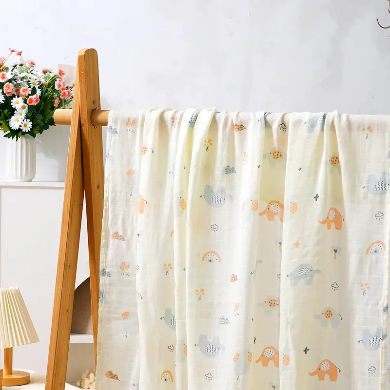 Elinfant Cute Soft Print Baby Towel Wrap 120x110cm Bamboo Cotton Baby Muslin Swaddle Blanket - Image 32