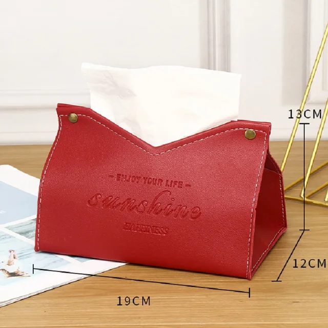 Boîte à mouchoirs en cuir écologique, boîte de rangement de serviettes créative polyvalente de couleur unie pour salon et salle à manger 5