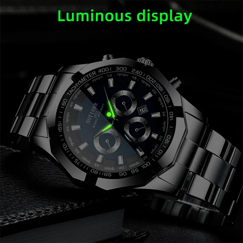 NOTIONR Fashion Men's Sports Watches Luxury Men Business Stainless Steel Quartz Watch Man Casual Luminous Clock reloj hombre