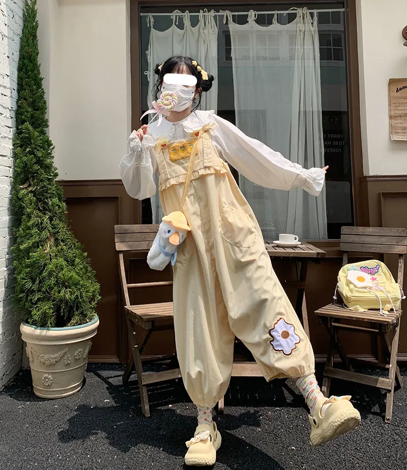 Original Bow Patchwork Girly Sweet Y2K One-Piece Trousers Summer New Fashion Loose Slim Kawaii Suspender Pants Women Jumpsuits