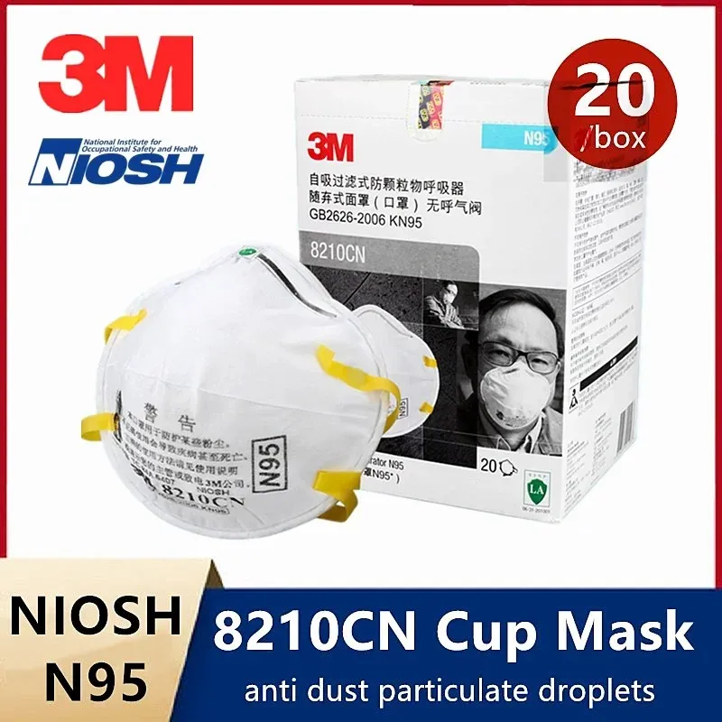 3M Protective Masks KN95 8210NIOSH N95 Certificate Anti PM2.5 Cup Industrial Health Care Anti Fog Mask 8210CN Face Mask Headband