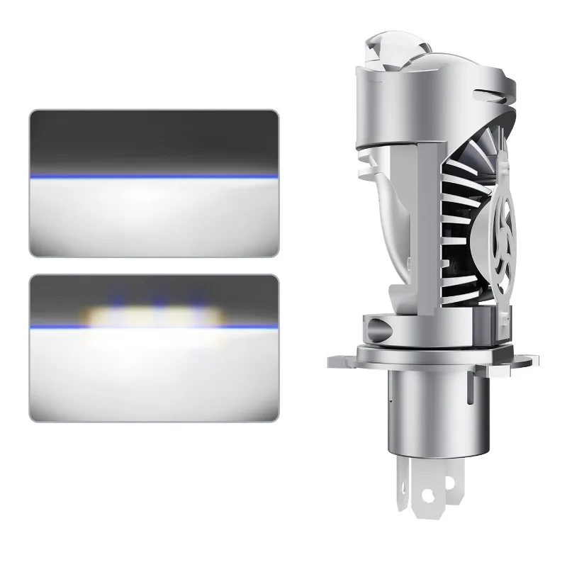 P02 2PCS H4 바이-LED 렌즈 자동차 LED 헤드라이트 H4 직접 플러그 미니 렌즈 오토바이 레이저 전구 피쉬아이 헤드라이트 6000k