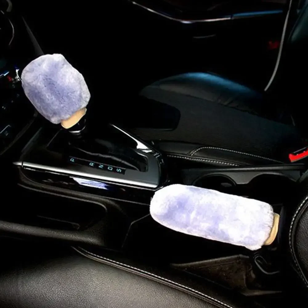 Warm Plush Car Shift Handle Cover Grip Non-Slip Protective Handbrake grips Shift Knob Cover Interior Accessory