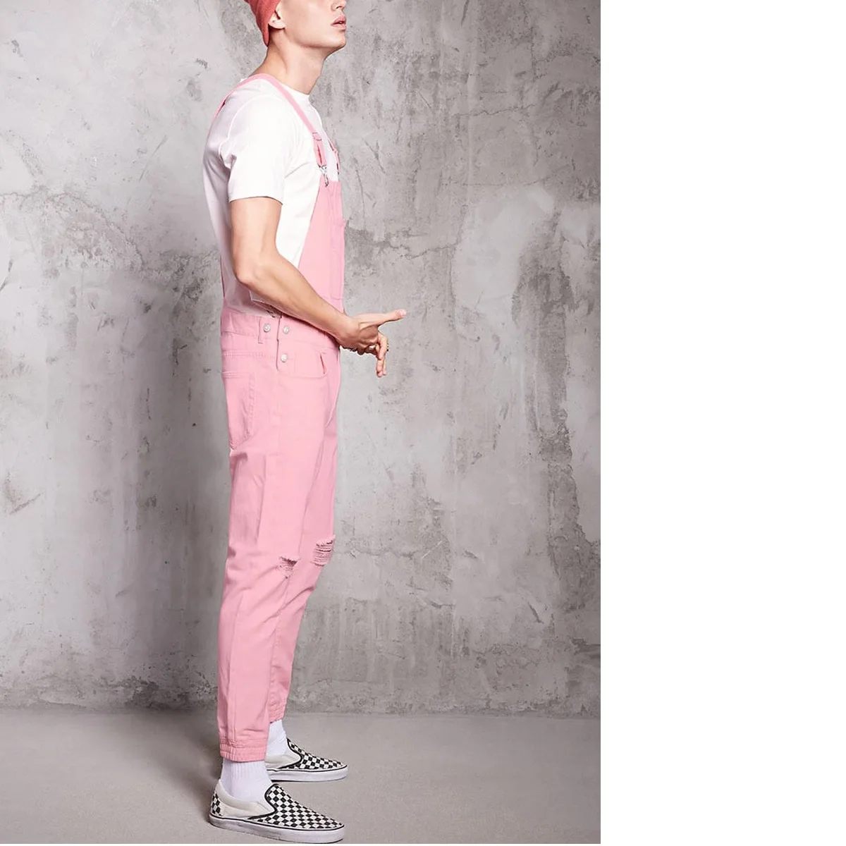 Description Picture 6 of itemPink Retro Men's Jeans Jumpsuits Denim Strap Pants Fashion Streetwear Cowboy One Piece Pants Distressed Casual Trousers for Men