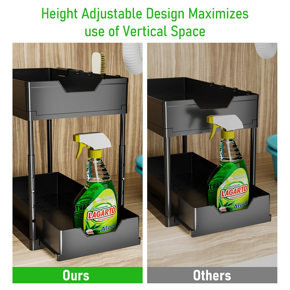 Kitchen Shelf 2-tier Sliding Under Sink Organizer Durable Metal  Construction Storage Rack For Kitchen Bathroom - AliExpress