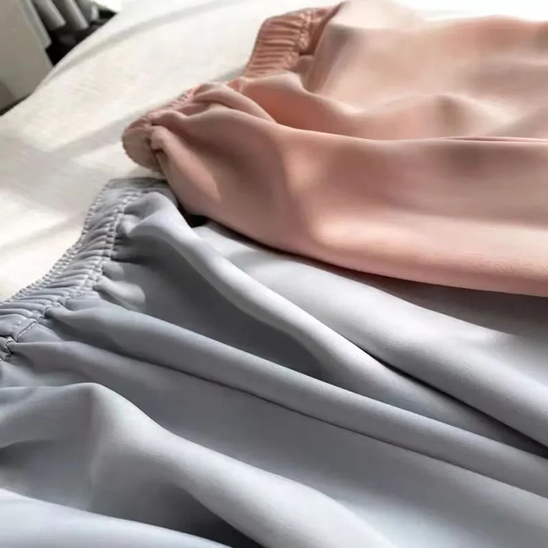 Elegant Champagne Wide Leg Trousers Women 2025 Summer All-Match Thin Ice Silk Pants Woman Korean High Waist Loose Casual Pants 6