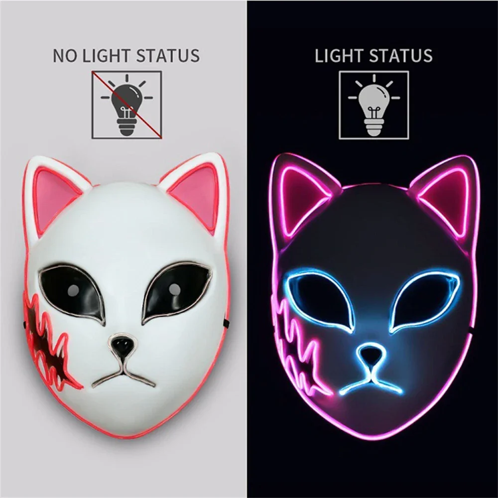 Halloween Katze Gesichtsmaske für Frauen Halloween Glow LED Masken Anime Cosplay Masken Halloween Weihnachten Party Beleuchtung Katzenmasken – Detail 6