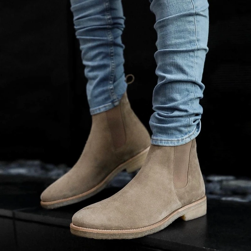 Genuine Leather Chelsea Boots for Men Cow Suede Business Square Toe