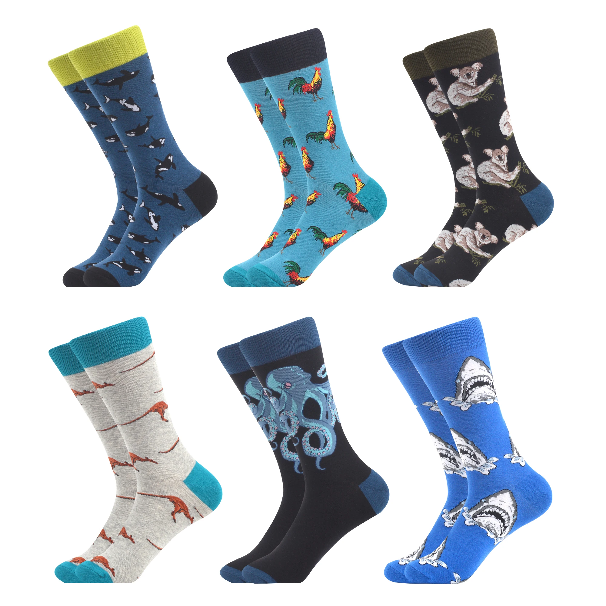 

Men's Colorful Novelty Animal Patterned Casual Crew Socks - 6 Pack