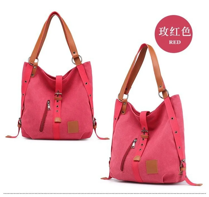 Fashion New Literary and Artistic Multi-function Hand-held Single-shoulder Double-shoulder Korean Canvas Female Bag Creation 