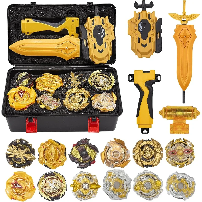 

Beyblades Burst OBEST Bey Battling Top 12 Новинка с 2 пусковыми устройствами, игрушка для арены, карманная коробка для гироскопа Pro (золото)