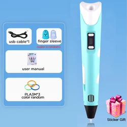 Children's 3D Drawing Pen with LCD Screen - Safe DIY Painting Toy and Creative Birthday Gift (Blue - 9M PLA)