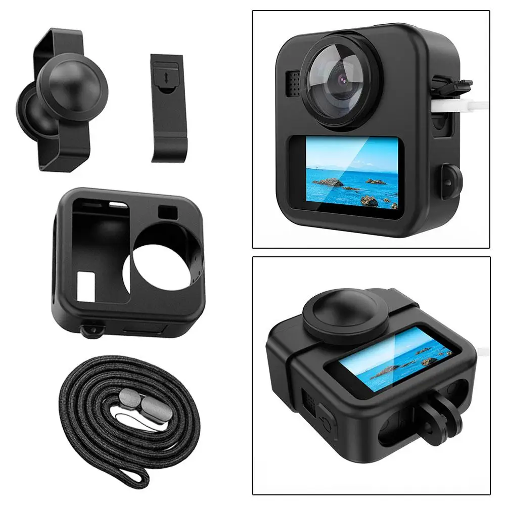 Silicone Protective Case Kit for 360-Degree Action Cameras - Waterproof and Durable Cover with Accessories
