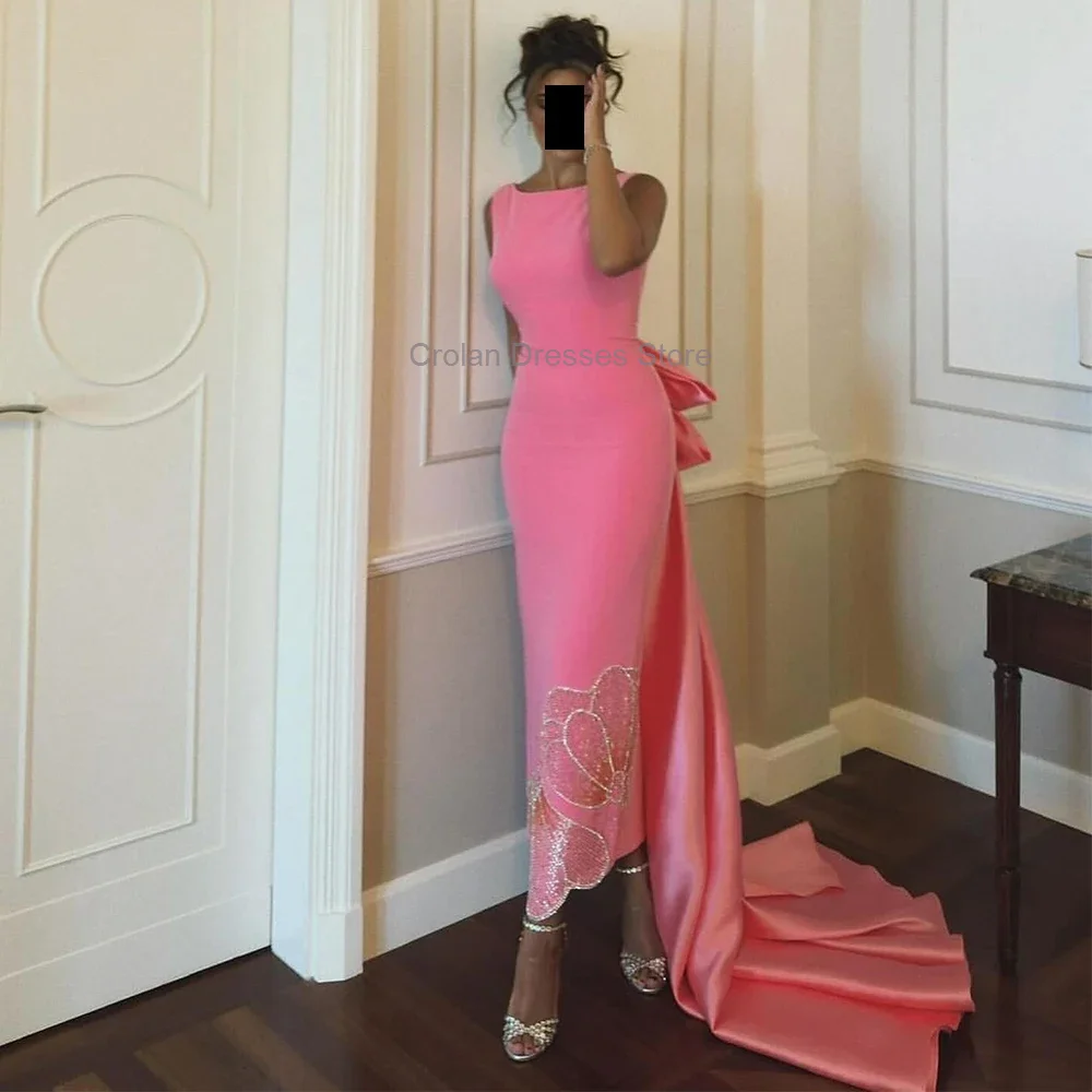 

Pink Straight Satin Sequined Formal Evening Dress Elegant Panel Train Prom Party Dress Sleeveless Special Occasion Gowns 2024