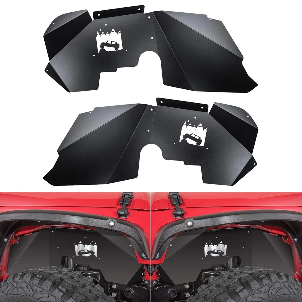 Chuang Qian Front Inner Fender Liners Fit for Jeep Wrangler 2007-2018 JK  JKU 4WD Off-Road Logo Design Black Splash Guards AliExpress