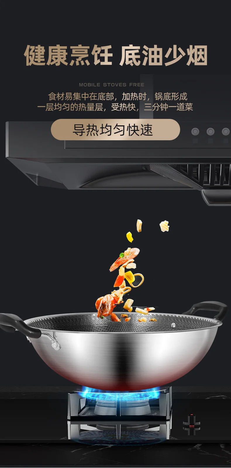 Nonstick Frying Wok Stove Nonstick Titanium Black Gas Burner Wok Stove  Stainless Wok Vitroceramica Kitchen Accessories ZGF5OC - AliExpress