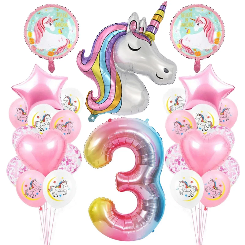 Birthday Balloon Decor 28Pcs Rainbow Unicorn Balloon Number Globos for Girls First Birthday Party Decoration 1 2 3 4 5 Years Old