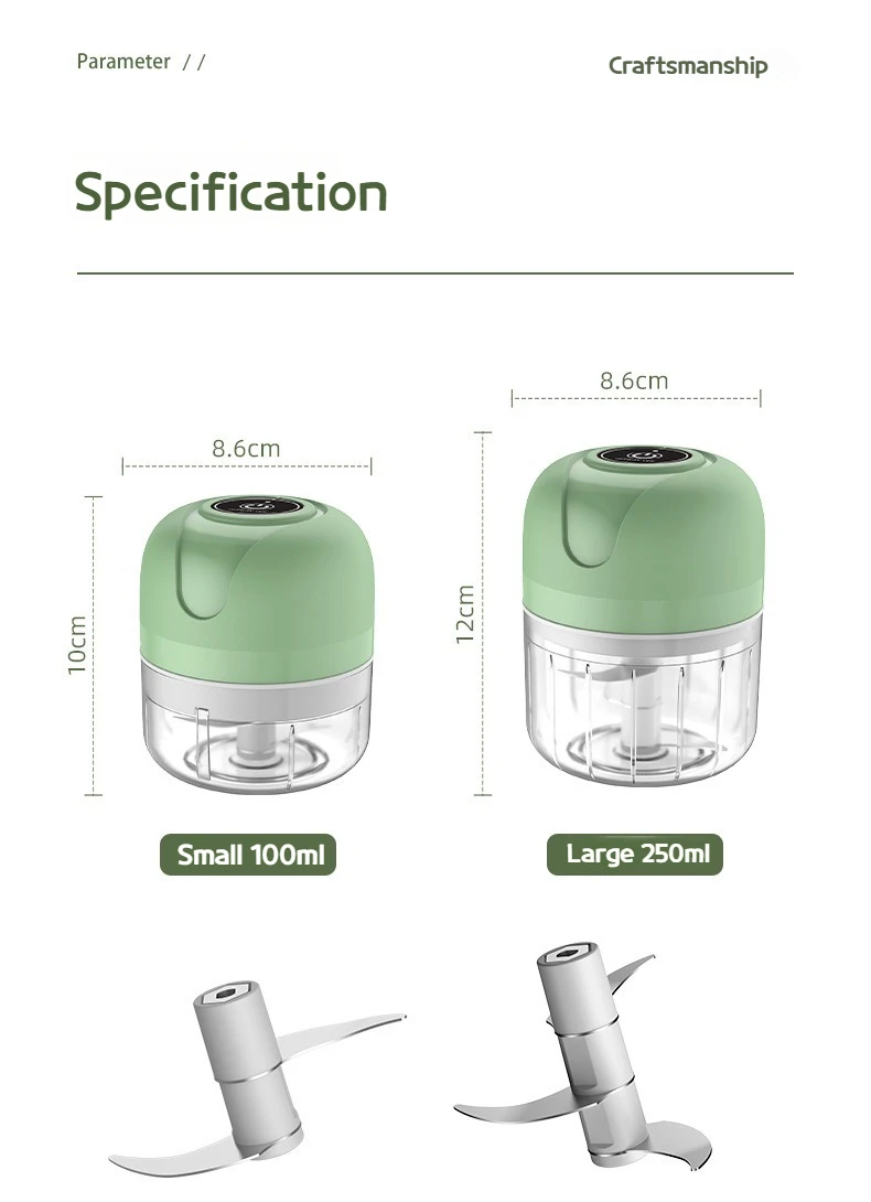 Mini Electric Garlic Chopper 250ML, USB Charging Ginger and Vegetable Cutter, Food Processor Kitchen Tool for Quick Chopping
