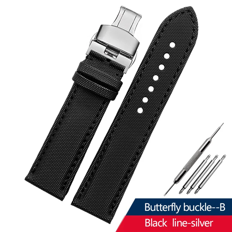 Correa de reloj de lona de nailon de 20 mm, 21 mm y 22 mm con base de cuero para Seiko No. 5 Water Ghost Citizen BM8475 Tudor Black Shield Bracelet