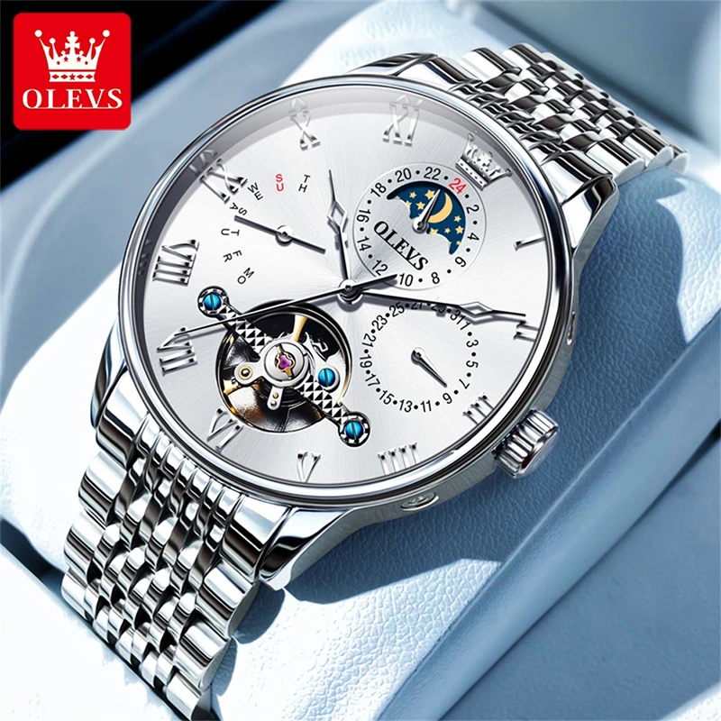 

OLEVS Fashion Tourbillon Mechanical Watch Men Top Brand Luxury Fully Automatic Watch Luminous Waterproof Clock Reloj Hombre 7009