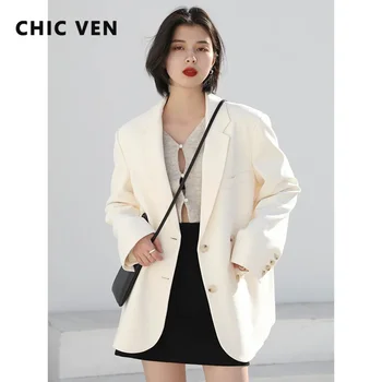CHIC VEN Women's Blazer Korean Casual Solid Long Sleeve Coats All-match Office Lady Elegant Fashion Clothing Spring Autumn 2026 1
